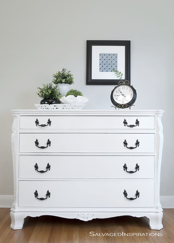 Pure White Chalk Paint  Buffet Makeover - Salvaged Inspirations